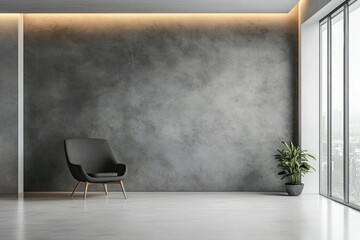 Contemporary hall with an empty gray wall, minimalist decor, gentle ambient lighting.