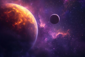 Two planets in a vast expanse of stars and nebula.