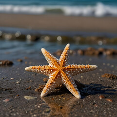 Closeup of starfish with sea backgrou