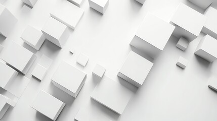 Abstract white geometric shapes with 3D perspective. Minimalist background with clean lines.