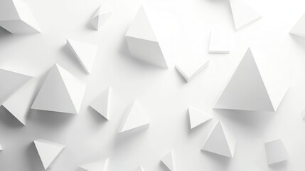 Fototapeta premium Abstract geometric background with white pyramids and cubes on a white surface.