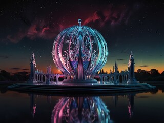 a large sphere with a star that says  magic  on it.