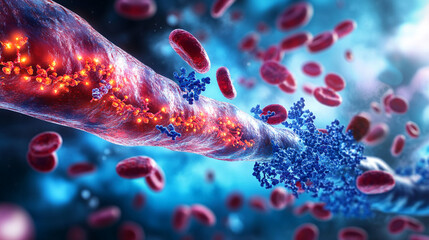 Naklejka premium Virus cells or bacterias under microscope. Germs microbe microorganism close-up. macro photography. Medical, diseases Concept background. coronavirus COVID-19