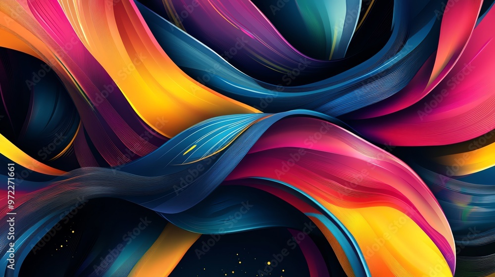 Poster abstract background of colorful flowing lines.