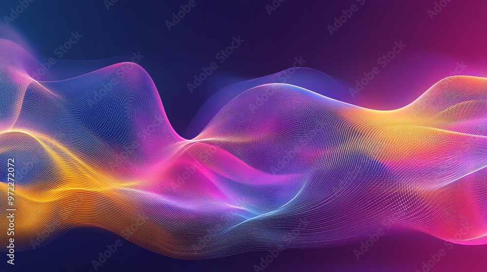 Poster abstract colorful wave pattern on a dark background.