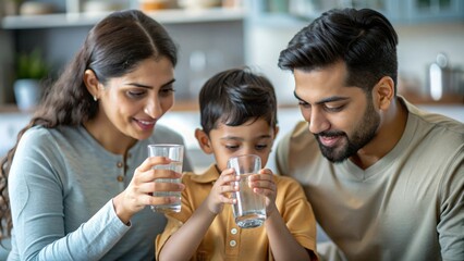 Family of Indians drinking water together.  © N7