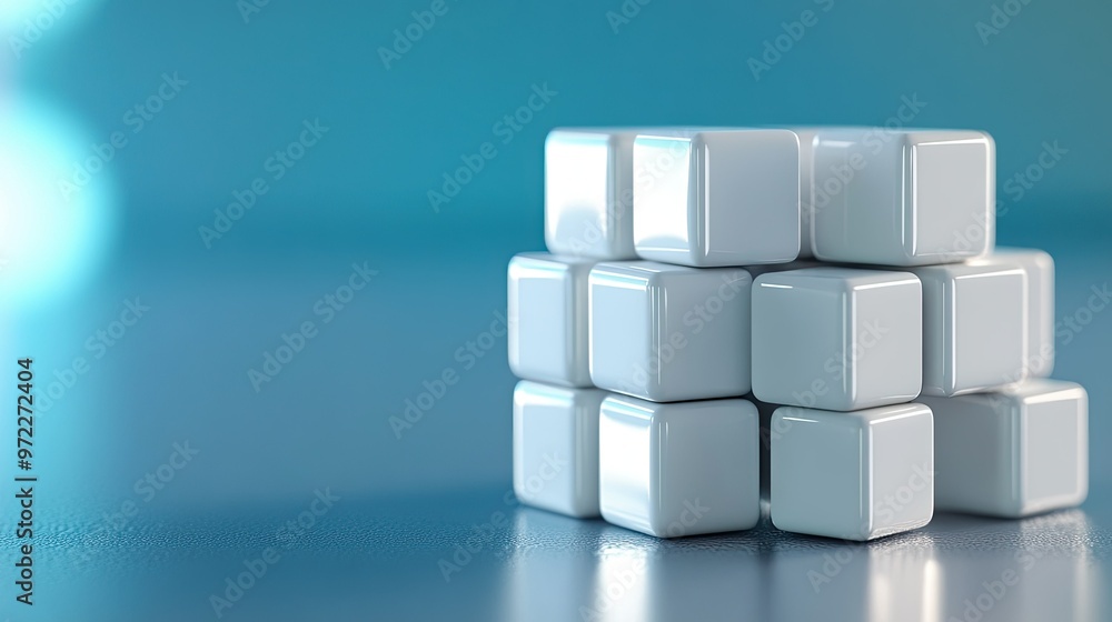 Poster layered 3d blocks demonstrating a cost structure concept on a clean surface, copy space.