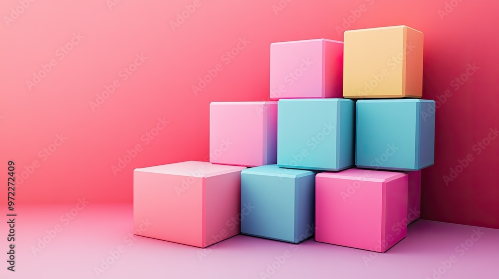 Poster layered 3d blocks demonstrating a cost structure concept on a clean surface, copy space.