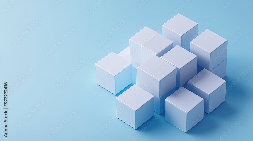 Poster layered 3d blocks demonstrating a cost structure concept on a clean surface, copy space.