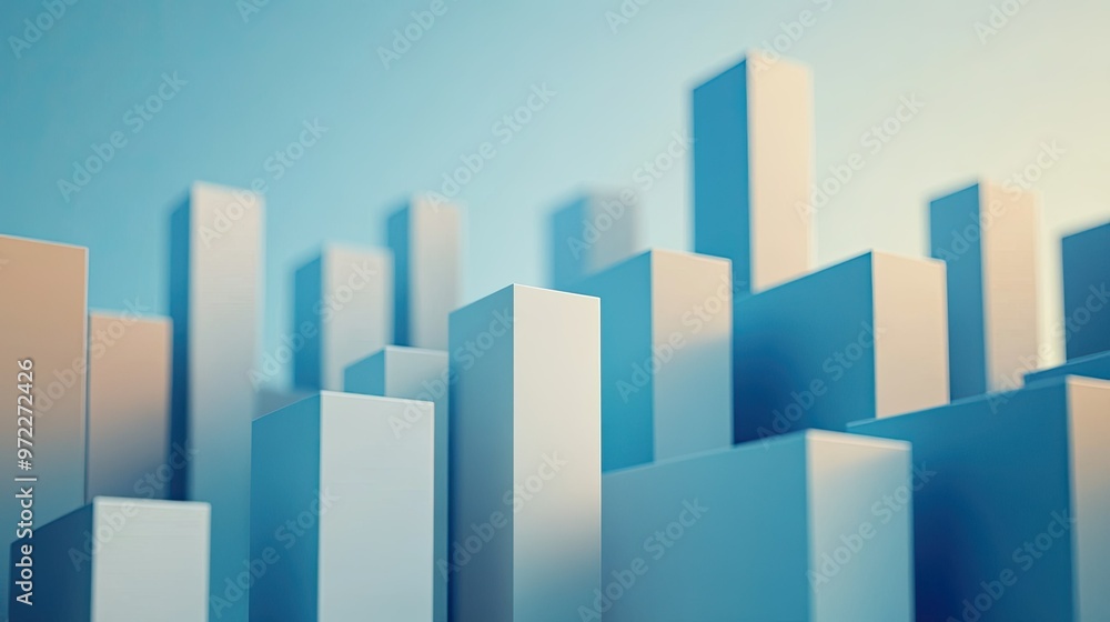 Poster layers of 3d bars representing business expenses on a minimalist surface, copy space.