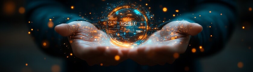 Obraz premium businessman holding a digital clock, holographic productivity tools, task lists, project timelines, and efficiency metrics, technology in optimizing time management design,