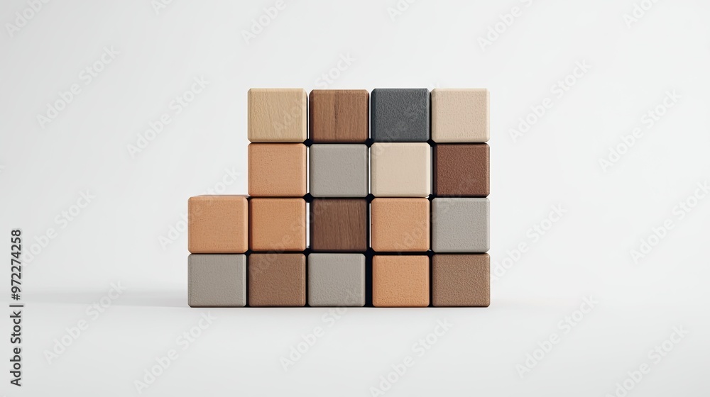Poster stacked 3d blocks illustrating a business cost structure on a white background, copy space.