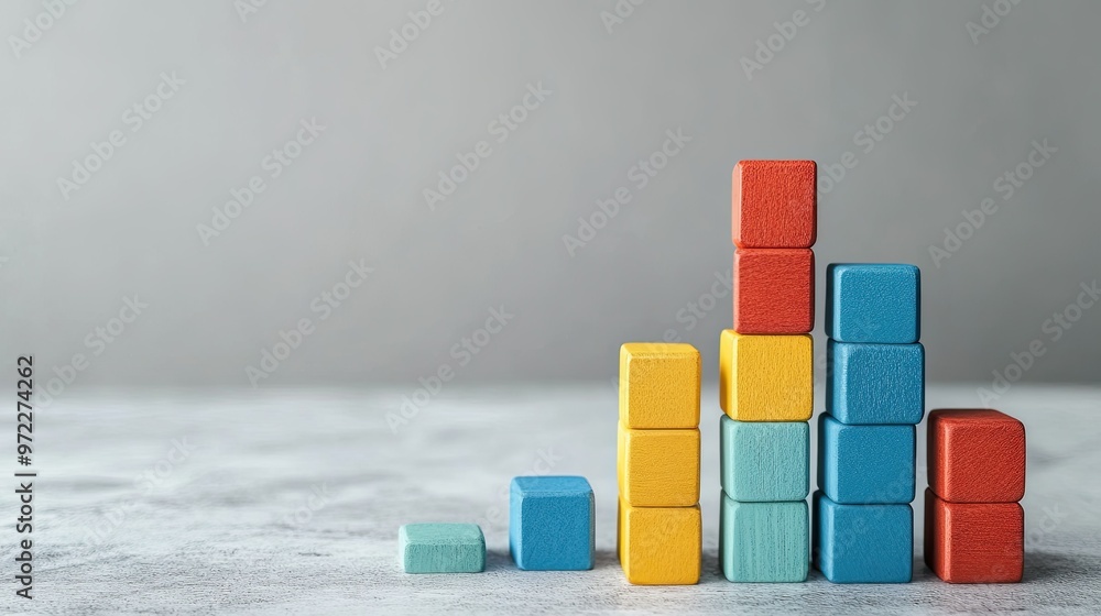 Poster stacked 3d blocks illustrating a business cost structure on a white background, copy space.