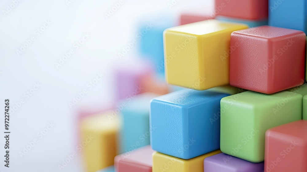 Poster stacked 3d blocks illustrating a business cost structure on a white background, copy space.