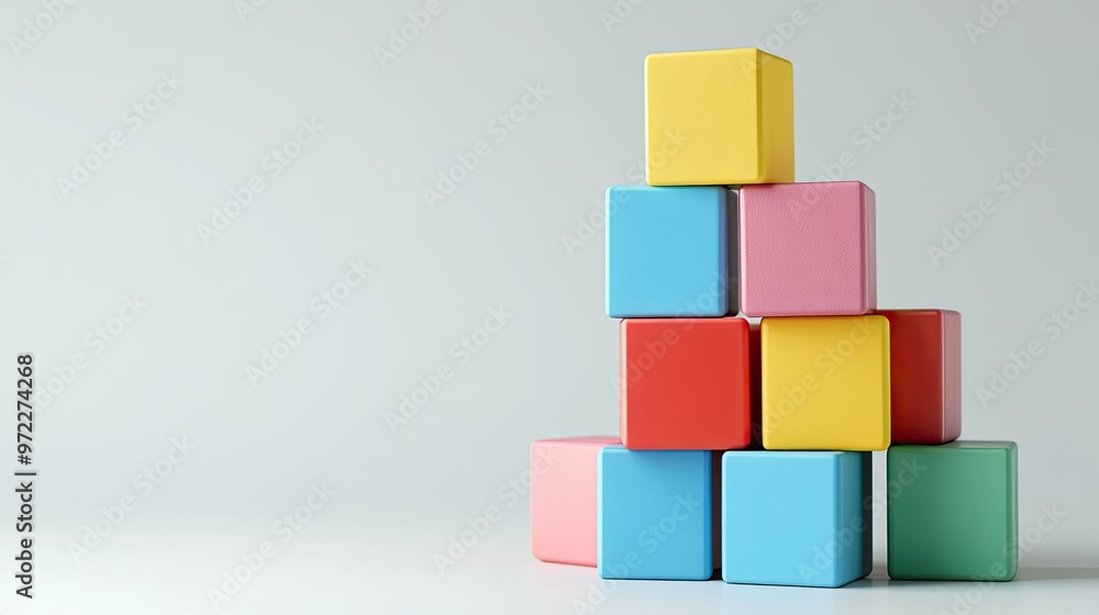 Poster stacked 3d blocks illustrating a business cost structure on a white background, copy space.
