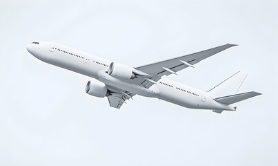 Obraz premium White airplane taking off against a blue sky.