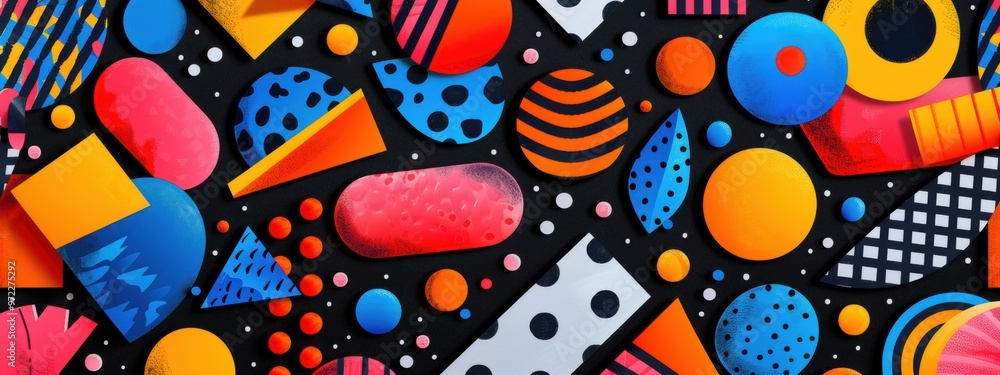 Poster Seamless pattern with prominent pop art elements perfect for a fun project. The design is playful and energetic.