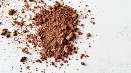 Cocoa powder artistically dusted on a smooth white background, creating a minimalist and elegant composition