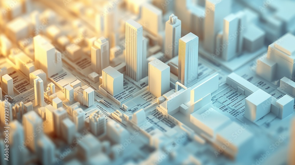 Aufkleber top-down view of a 3d cost structure model for business, clear copy space.