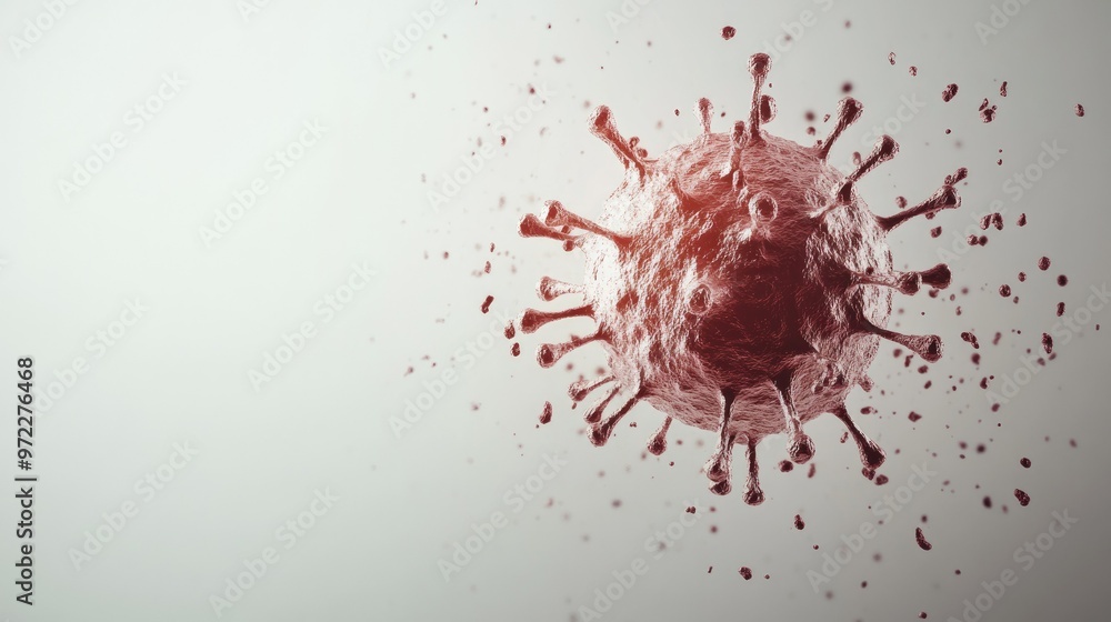 Aufkleber virus cell floating on a neutral background, isolated with surrounding space for text.
