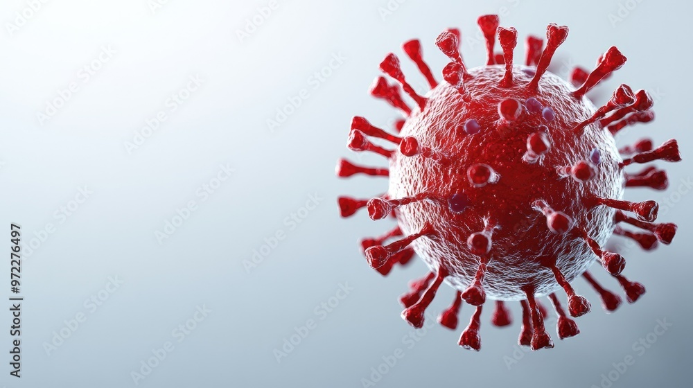 Aufkleber virus cell floating on a neutral background, isolated with surrounding space for text.