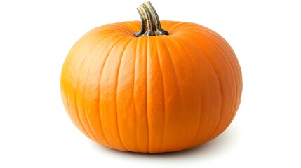 Obraz premium A single, ripe orange pumpkin isolated on a white background.