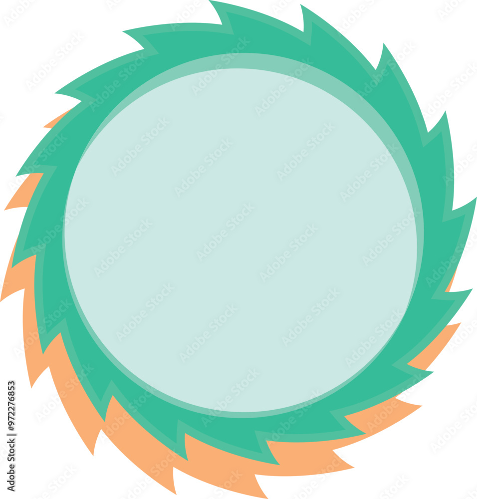 Poster round frame with jagged edges in green and orange, creating a copy space on a white background