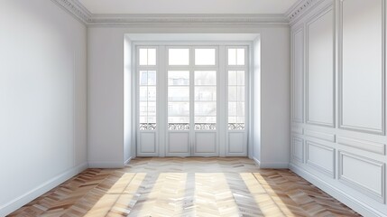 Elegant Empty Room with French Doors and Sunlight