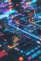 Obraz premium A digital landscape illustrating cross-platform integration with web and mobile applications seamlessly interacting. The scene includes synchronized data and collaborative tools, Generative AI