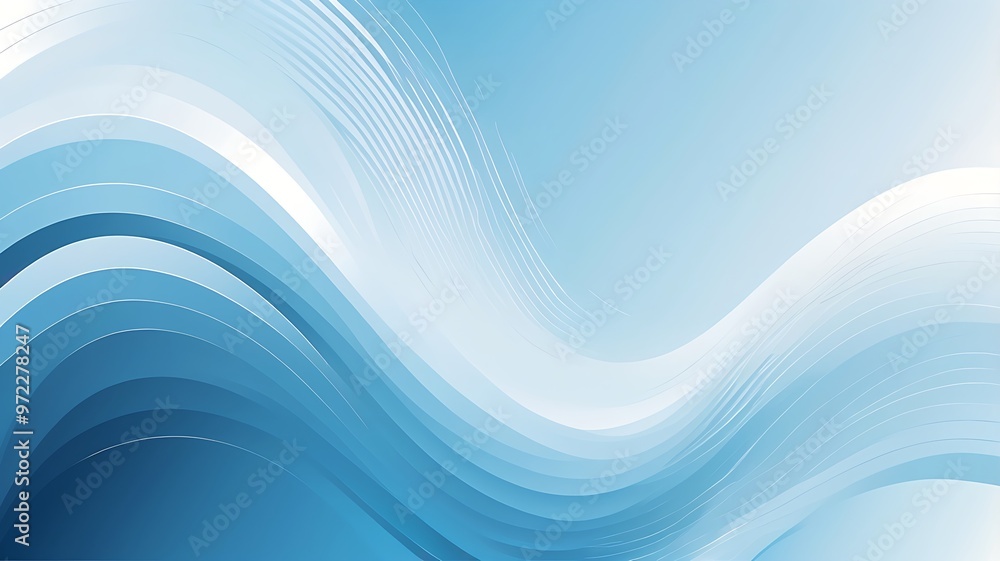 Poster digital abstract art with smooth, flowing wave-like patterns in blue and white. gradient design from