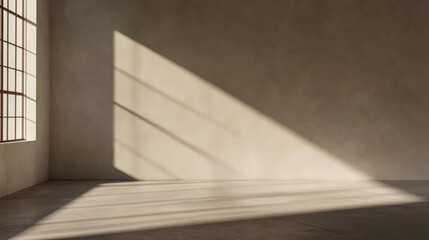 Empty room with a window providing natural lighting and casting shadows. Minimal residential interiors.