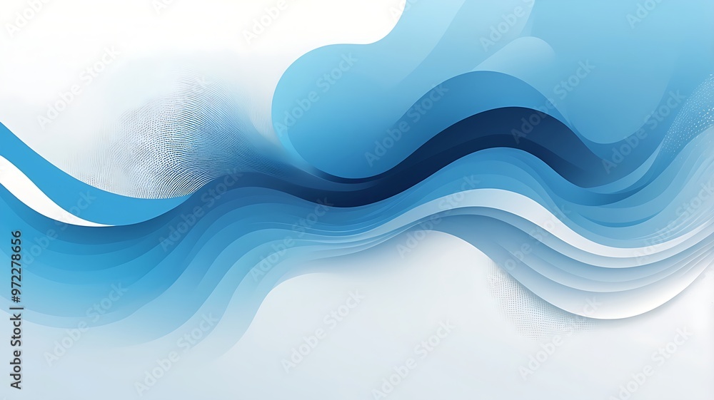 Poster digital abstract art with smooth, flowing wave-like patterns in blue and white. gradient design from