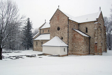 beautiful gothic church, winter landscape