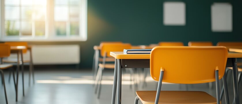 Early morning classroom setup with books and supplies, Monday morning, educational preparation