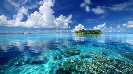 Obraz premium Tropical Island Paradise with Clear Blue Water and White Sand Beaches