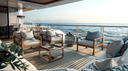 Luxury Yacht Deck with Ocean View and Modern Furniture