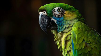 Fototapeta premium A close-up of a green and blue macaw's face.