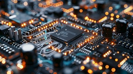 Close-Up of a Circuit Board with a Microchip