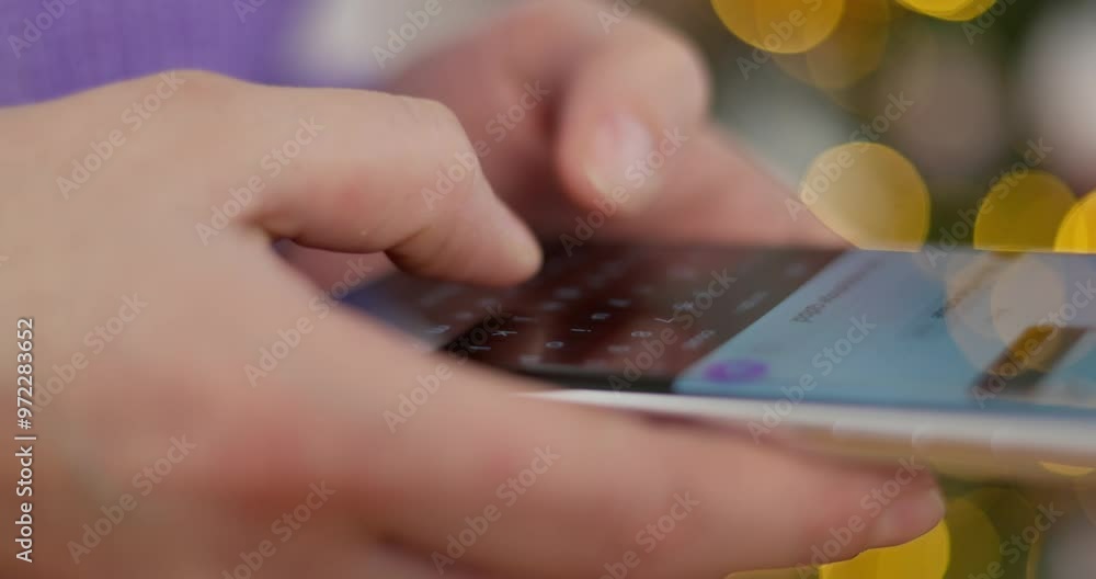 Aufkleber close-up of hands typing on a smartphone with a virtual keyboard