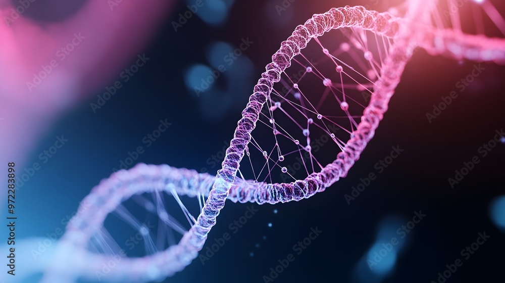 Poster dynamic 3d visualization of interconnected cells and dna strands - vibrant ai-driven gene interactio