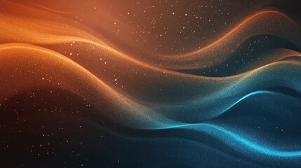 Abstract waves of orange and blue create a mesmerizing and dynamic background, evoking a sense of motion and fluidity.