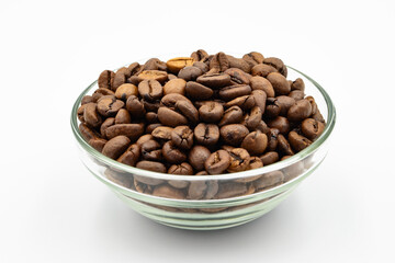 fresh roasted arabica coffee beans in a glass bowl
