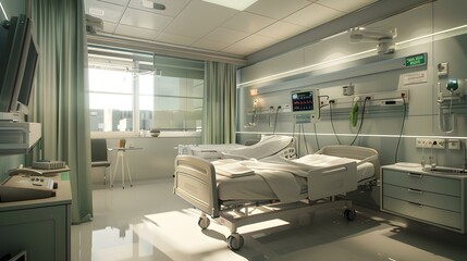 Modern Hospital Room Interior Design with Medical Equipment