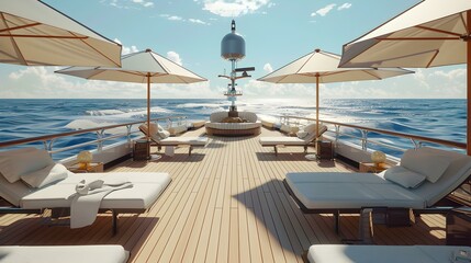 Fototapeta premium Luxury Yacht Deck with Sun Loungers and Ocean View