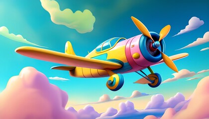 Naklejka premium Cartoon plane with spinning propellers