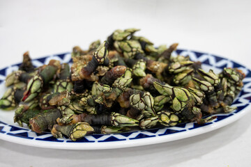 Close up view of just cooked barnacles ready to eat