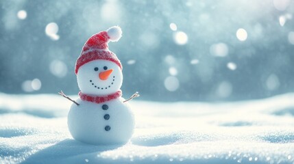 Fototapeta premium cheerful snowman in a snowy landscape