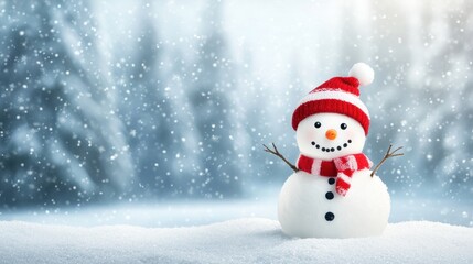 cheerful snowman in a snowy landscape