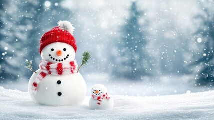 Obraz premium cheerful snowman in a snowy landscape