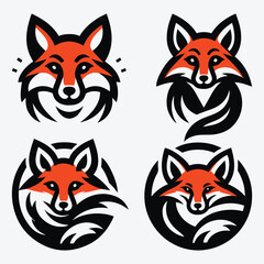 Modern Fox Logo Silhouette Bundle Clip Art Vector Illustration